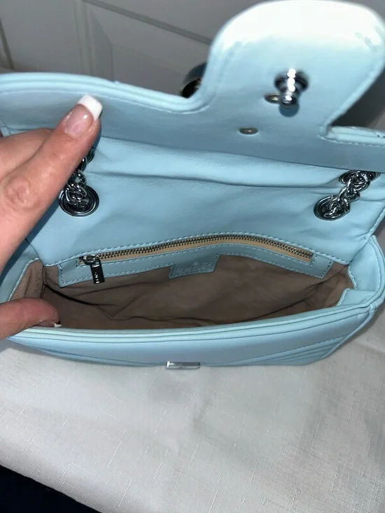 Light Blue Chevron Quilted Shoulder Bag with Silver Hardware and Dust Bag - Picture 8 of 13